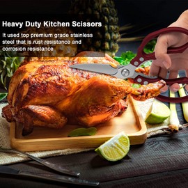 AWinjoy Kitchen Scissors, Heavy Duty Sharp Kitchen Shears Dishwasher Safe,Red Kitchen Accessories Cooking Shears for Kitchen Meat Chicken Fish Poultry Herb Bread (Red)