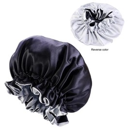 African Fabs Black/Grey Satin Hair Bonnet Reversable