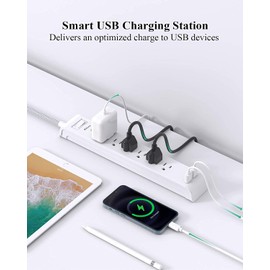 2 Pack Power Bar - Extension Cord with 6 Outlets 2 USB Ports, Surge Protector Heavy-Duty Braided Extension Cords 15A Circuit Breaker Wall Mount for Home Office ETL Listed (5FT, White)