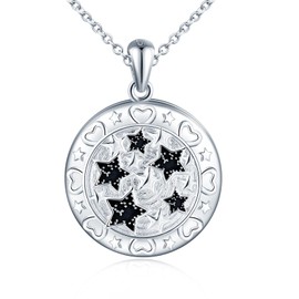 MicLee Women Photo Locket Necklace 925 Sterling Silver Round Shape Stars Pattern Picture Locket Necklace