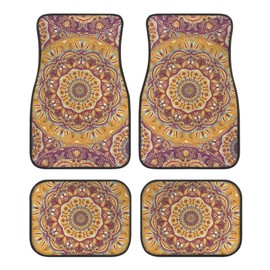 ZIATUBLES Boho Mandala Flower Print Car Floor Mats Front & Rear Liners Set 4 PCS Anti-Slip Car Carpet Universal Fit Auto Interior Decoration Floor Mats for SUVs Sedan Car