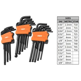 Mutt Tools 35pc Long Allen Wrench Set and Star Key Set – Includes Star, Metric and Standard SAE – Long Arm Ball End Hex Key and Security Torx