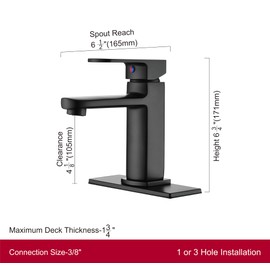 Derengge Single Handle Bathroom Sink Faucet,1 Hole or 3 Hole Lavatory Vanity Bathroom Faucet with Deck Plate,Pop up Drain and Water Supply Lines,Matte Black,GFL-0048-MT