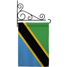 Americana Home & Garden GS140230-BO-03 Tanzania Flags of The World Nationality Impressions Decorative Vertical 13" x 18.5" Double Sided Flag Set Metal Fansy Wall Bracket Hardware