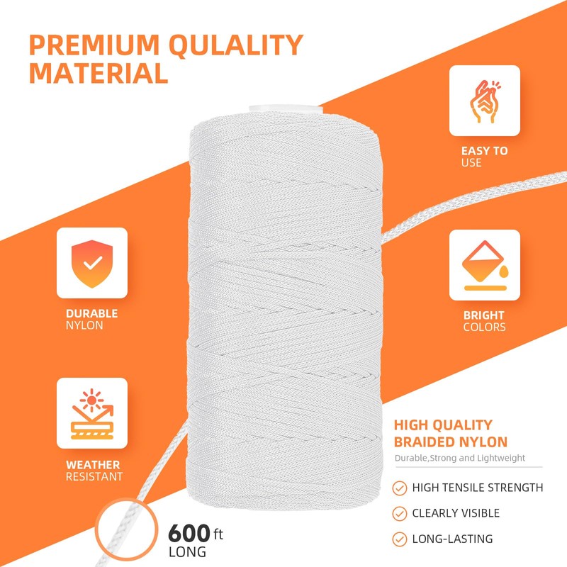 White Mason Line String 600 Feet #18 Braided Nylon Twine