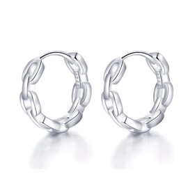 RoseJeopal Silver Hoop Earrings for Women, 925 Steling Silver Hoop Earrings, 12mm Small Sleeper Hoops for Ladies Girls, Chain Hollow Earring Hoops