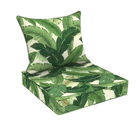 DYTXIII Outdoor Deep Seat Cushion Set, Water Repellent 24"x24" Patio Thick Cushions Replacement with Seat & Back Pillow for Patio Sofa, Wicker Chair, Couch - Swaying Palms Green