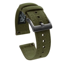 BARTON WATCH BANDS High Durability Canvas Quick Release Watch Band Straps, Army Green & Gunmetal Grey Buckle, 22mm