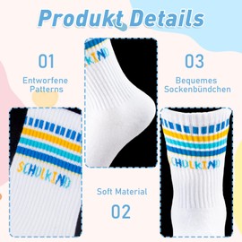 Tutukyle Schulkind Socks First Day of School 1 Pair White 25-34 Cotton with Gift Box School Introduction 2025 Gift for Boys Girls Start School Beginner School Cone Filling First Day Gift, Stripes blue