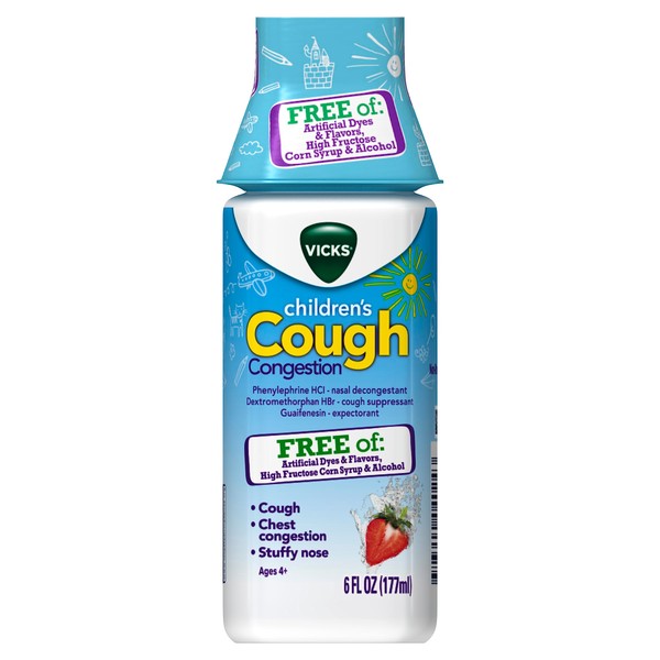 Vicks Children's Daytime/Nighttime Cough & Congestion Relief Combo Pack, Free of: Artificial Flavors, High Fructose Corn Syrup, Daytime Berry Flavor, Nighttime Grape Flavor, 6 FL OZ Day/6 FL OZ Night