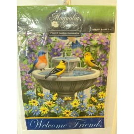 Magnolia Lane Songbirds Bird Bath Welcome Friends Flowers-Garden Flag-Printed-1