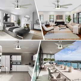 YUHAO 52 Inch Brushed Nickel Ceiling Fan with Light and Remote Control.Noiseless,Dimmable,3CCT,6 Speeds Reversible, DC Ceiling Fans for Indoor or Covered Outdoor