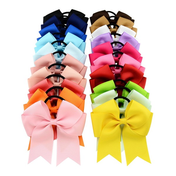 20 pieces / lot 11.4 cm grosgrain ribbon bow with elastic hair band cheerleading hair bow ponytail hair holder for girls / women.