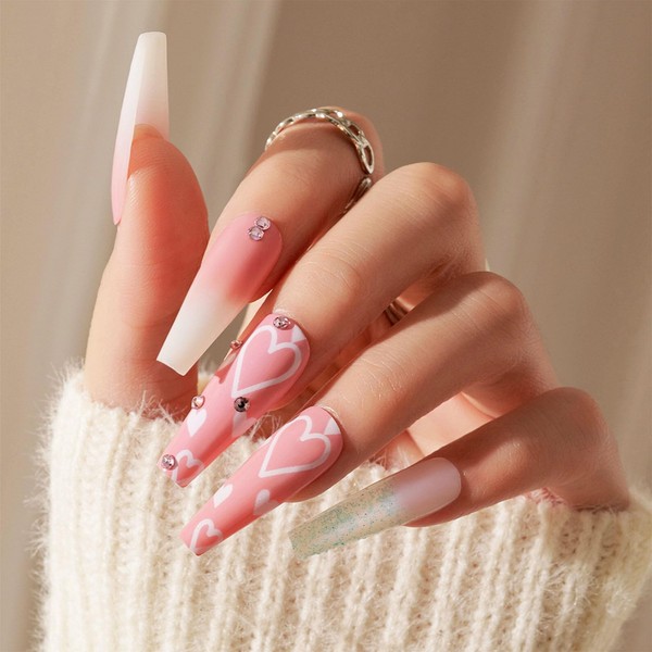 Valentine's Day Press on Nails Long Coffin Fake Nails with
