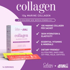 Applied Nutrition - Coleen Rooney - Marine Collagen - Anti-Aging Formula - Best Skin Rejuvenation - Best Joint Support - Radiant Complexion - (14 Sachets - 12.5g Each) (Strawberry)