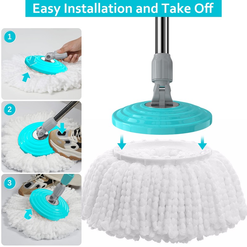 Stainless Steel Extendable Mop Handle with 2 Microfiber Replacement Heads