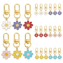 PH PandaHall 24PCS Flower Keychain, 6 Colors Daisy Alloy Enameled Charms Handbag Key Chain Car Key Charms Aesthetic Keychain for Purse Wallet Backpack Earphone Case Decoration Accessories