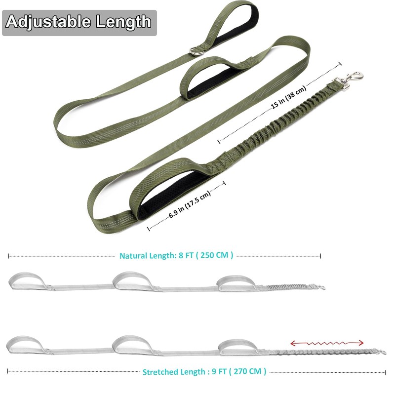 BTINESFUL 8ft Dog Leash with 3 Handles, Triple Handle, Reflective,