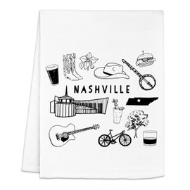 Original Dish Towel, Nashville Collage, Flour Sack Kitchen Towel, Sweet Housewarming Gift, Farmhouse Kitchen Decor, White or Gray (White)