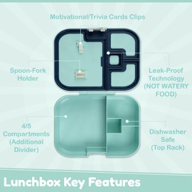 YOOPI Digital bento boxes for kids offers ideal portion sizes. This simple, modern, and durable bento box for kids is lightweight, dishwasher-safe, and BPA-free, available in a vibrant aqua color.