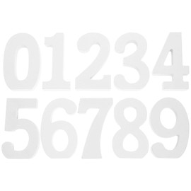 Operitacx Pack of 10 White Wooden Numbers 3D Unfinished Wooden Numbers 0-9 Standing Number Table Sign Blocks For Wedding Birthday Holiday Party