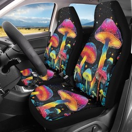 INSTANTARTS Full Set of 2 Car Seat Covers Front Seats Only Galaxy Colorful Mushrooms High Back Durable Vehicle Seat Protector Car Mat Cover Universal Fit