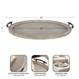 Kate and Laurel Bruillet Farmhouse Wood Round Ottoman Tray, 24 x 22, Rustic Gray, Circle Coffee Table Tray for Living Room Decor or Large Serving Tray