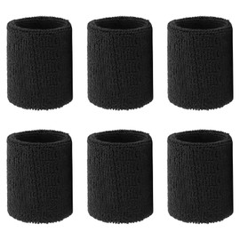 6 Pieces Sweatbands Kid Wrist Sweatband Sports Sweat Band Sweat Bands Wristbands Absorbent Sports Wristband, Elastic Cotton Wristband for Gym Basketball Football Tennis Running Sports (Black)