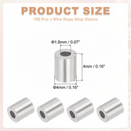 sourcing map 1/16"(1.5mm) Aluminum Crimping Loop Sleeve, Wire Rope Stop Sleeve Round Crimp Ferrules for Wire Rope and Cable Ferrule, Silver 100Pcs