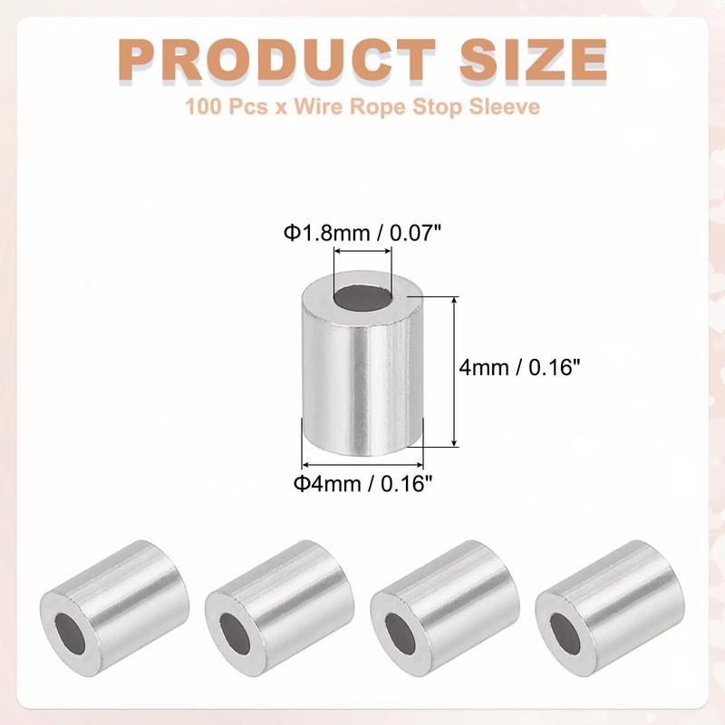 sourcing map 1/16"(1.5mm) Aluminum Crimping Loop Sleeve, Wire Rope Stop