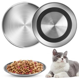 Cat Bowl, Set of 2 Stainless Steel Feeding Bowls, Cat Flat with Non-Slip Rubber Base, 17 cm Anti Whisker Fatigue Cat Harness Set for Kittens, for Cats and Small Animals