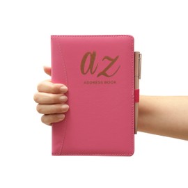 a to z Telephone Address Book A-Z Index Hard Back Cover Plus Pen A5 Addresses Book Home Office Work (Pink)