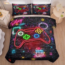 MWMWMW Gamer Comforter Sets for Boys, Twin Comforter Set for Boys, 5 Piece Bed in a Bag Twin, Teen Boy Bedding Twin, Gaming Bedding Set with Flat Sheet, Fitted Sheet