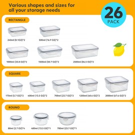 52 PCS Food Storage Containers Set with Airtight Lids (26 Lids &26 Containers) - BPA-Free Plastic Food Container for Kitchen Storage Organization, Salad Fruit Lunch Containers with Labels & Marker