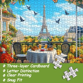 Paris Jigsaw Puzzles 1000 Pieces, Flower Landscape Scenery Puzzle Features Bird Dog Cat Butterfly, Eiffel Tower Nature Scenic Floral Challenge for Adults