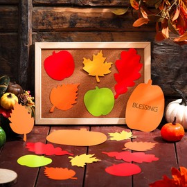 Fuutreo 200 Pcs Fall Paper Cutouts Pumpkins Apples Leaf Die Cuts Assorted Size Thanksgiving Card Stock Classroom Bulletin Board Decorations Autumn Die Cut for Teachers Kids DIY Craft School Supplies