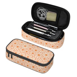 VOL&BASS Orange Flower Large Pencil Case For Girls Boys,Big Capacity Pencil Pouch Pen Bag With Flip Top Zipper,Back To School Supplies Pen Holder Box Organizer Office Student