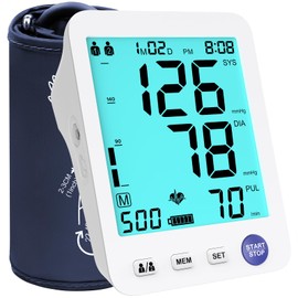 ADKING Automatic Upper Arm Blood Pressure Monitor Home Use, Large BP Cuff, Large Backlit Display, 2X500 Memories, Nylon Carry Case (Blue)