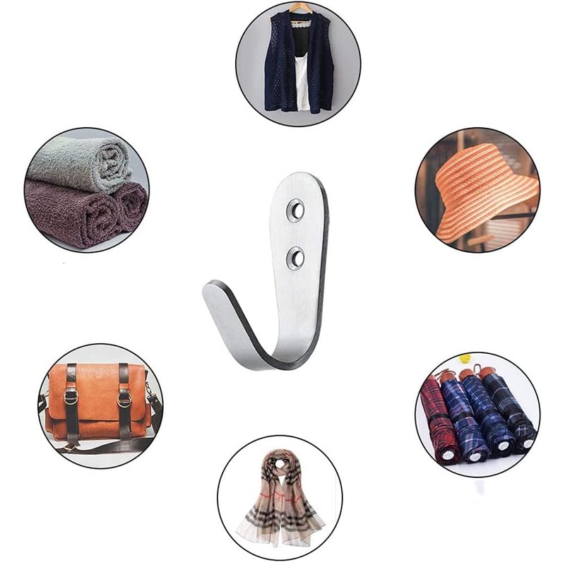 Pack of 8 Coat Hooks with Wall Coat Hooks, Curved