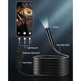 KAIWEETS 8-LED HD Borescope Camera - IP67 Waterproof Endoscope for Automotive, Plumbing & Home Inspections:_16.4 FT（5M）-Single Camera