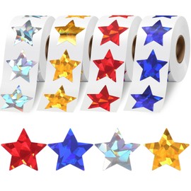 2000 PCS Holographic Star Stickers, Self Adhesive Metallic Glitter Foil Stickers Reflective Star Sticker, Ideal for Student Planners and Classroom Supplies, Each Measures 1”