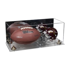 Better Display Cases Acrylic Full Size Football and Mini Helmet Display Case with Mirror Case, Gold Risers and Clear Base 19.25" x 8.25" x 8" (B47/A103)