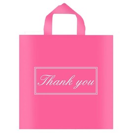 Odseciran 50 Pcs Pink Thank You Bags for Small Business, Shopping Bag with Handle Plastic Boutique Party Favor