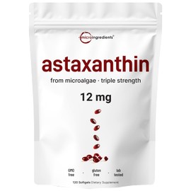 Micro Ingredients Astaxanthin 12mg with MCT Oil, 120 Softgels, 4 Month Supply | Premium Astaxanthin Antioxidant Supplements* | Fresh Microalgae Source | Triple Strength, Non-GMO, Gluten Free, No Soy