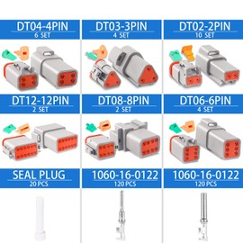 Unifizz 2,3,4,6,8,12 Pin Grey DT Connector with Stamped Contacts(18-14AWG) 372PCS Deutsch Connector Kit ST6321 Deutsch Waterproof Connector Kit