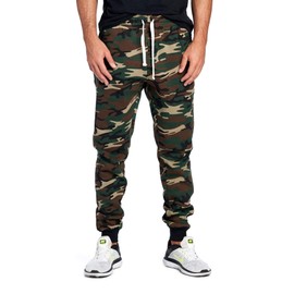 PROGO USA Men's Joggers Sweatpants Basic Fleece Marled Jogger Pant Elastic Waist (X-Small, Camouflage)