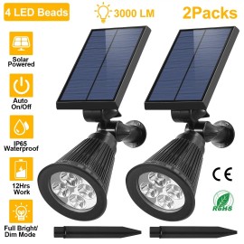 2pcs Waterproof Outdoor Solar Spotlight Dusk-to-Dawn Light Wall Path Lawn Garden LampColor: Black Color