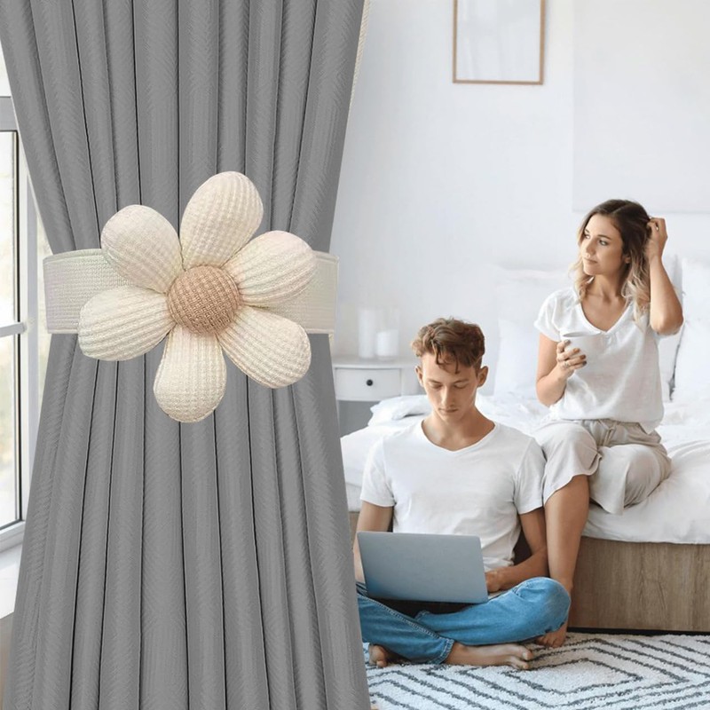 KASESSS 4 Pieces Curtain Tie Backs Rope, Flower Tie Backs