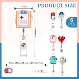 6 x Nurse Badge Holder | Doctor Badge Holder Reel Retractable Name Acrylic Tags Clips Holder for Nurses Teacher Pediatric Work Funny Lanyard Gifts Essentials Accessories