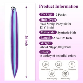 S-noilite Ombre Braid Ponytail Extension Braid with Hair Scrunchie, Hairpiece for Braiding, Long Ponytail Synthetic Hair for Women, Braided DIY Braiding, 66 cm, 2 Pieces, 26C/85C/72C/28C